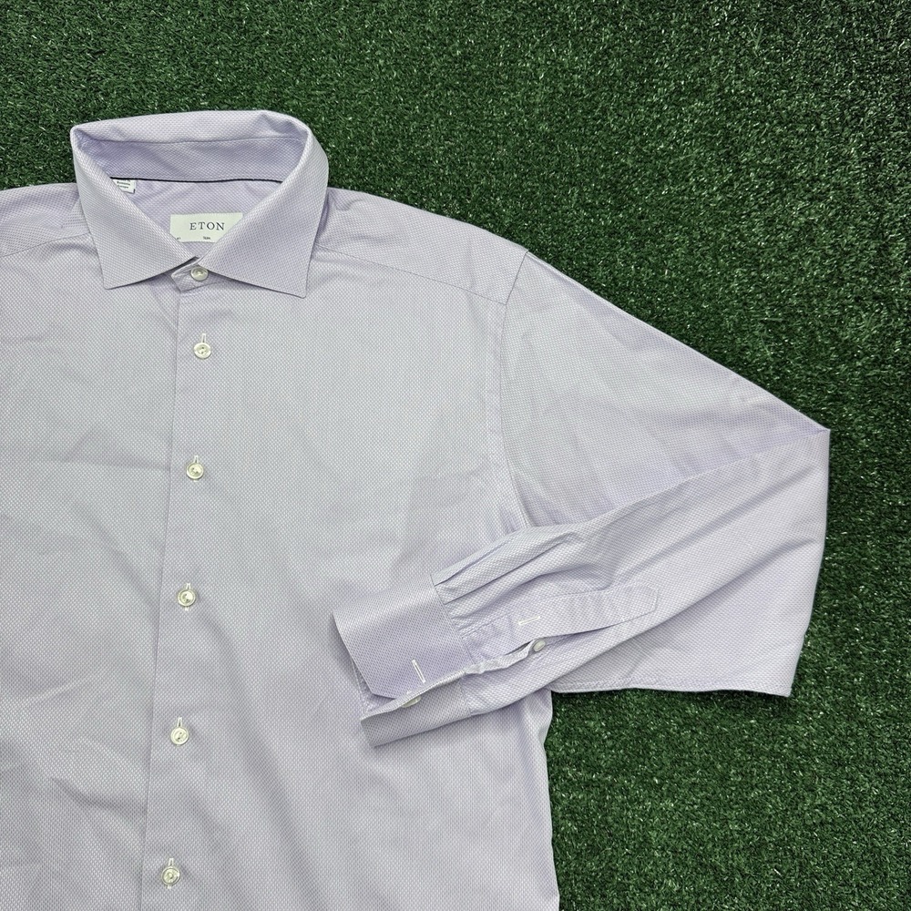 Eton Men's Long Sleeve Button Dress Shirt Size 41 16 Slim Purple